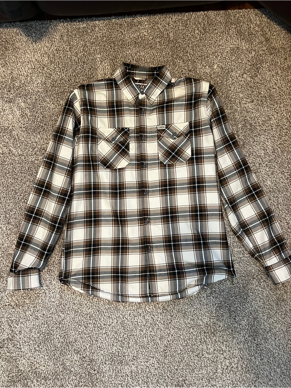 DIXXON Brown and White Plaid Button-Down Shirt